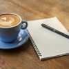 coffee, pen, notebook